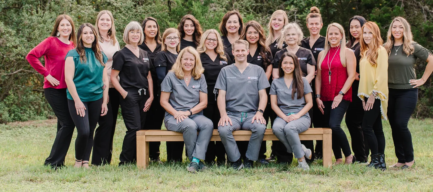 The Sonterra Dental team in San Antonio, led by Dr. Woods Woolwine, Dr. Kara Tapangan, and Dr. Alexis Ruiz